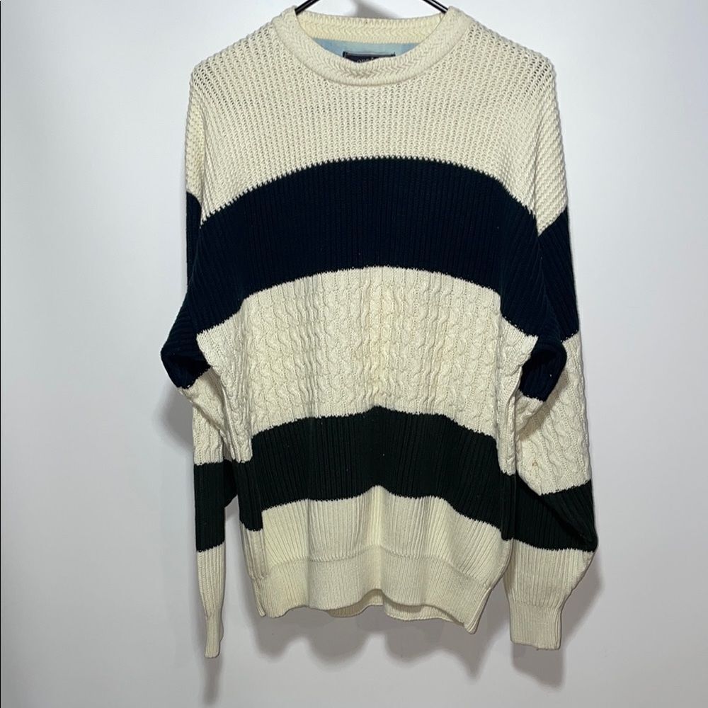 Vintage Cream and Black Striped Crewneck Sweater